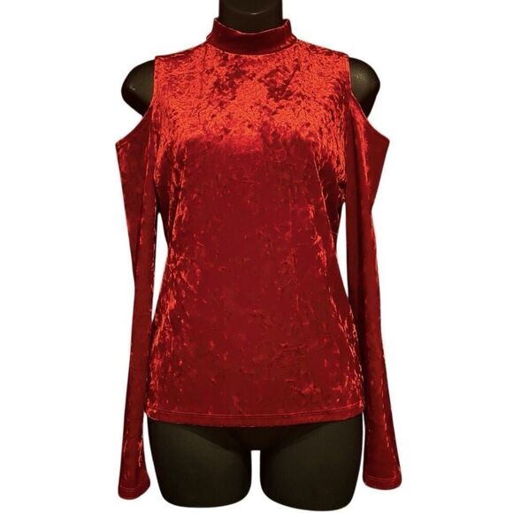 Mossimo Long Sleeve Cold Shoulder Red Velvet Blouse Women’s XS - Picture 1 of 4